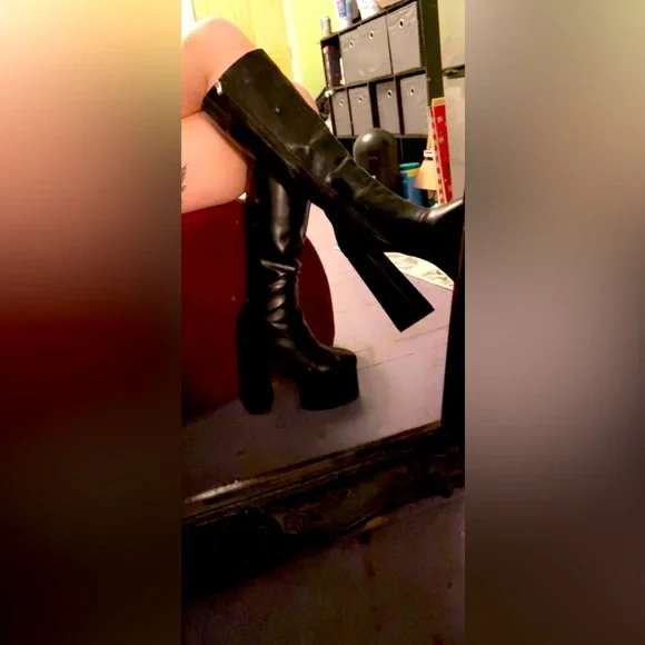 Nasty Gal Platform Faux Leather Boots Faux Leather Platform Knee